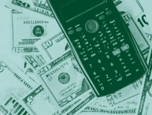 Woman presenting financial slideshow on living room TV