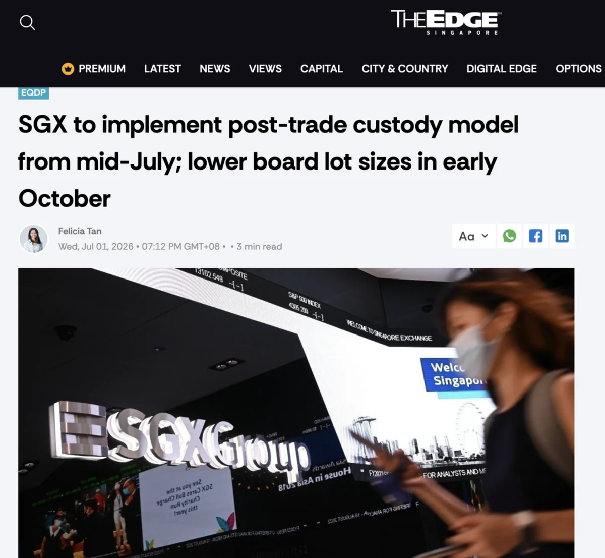 SGX board lot size reduction announcement screenshot