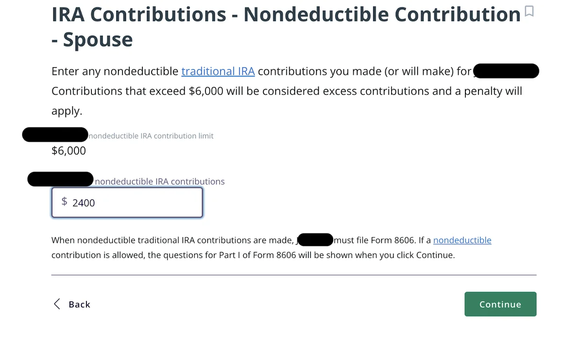 Form 8606 nondeductible IRA contribution entry example