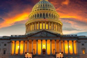U.S. Capitol building at night in Washington DC