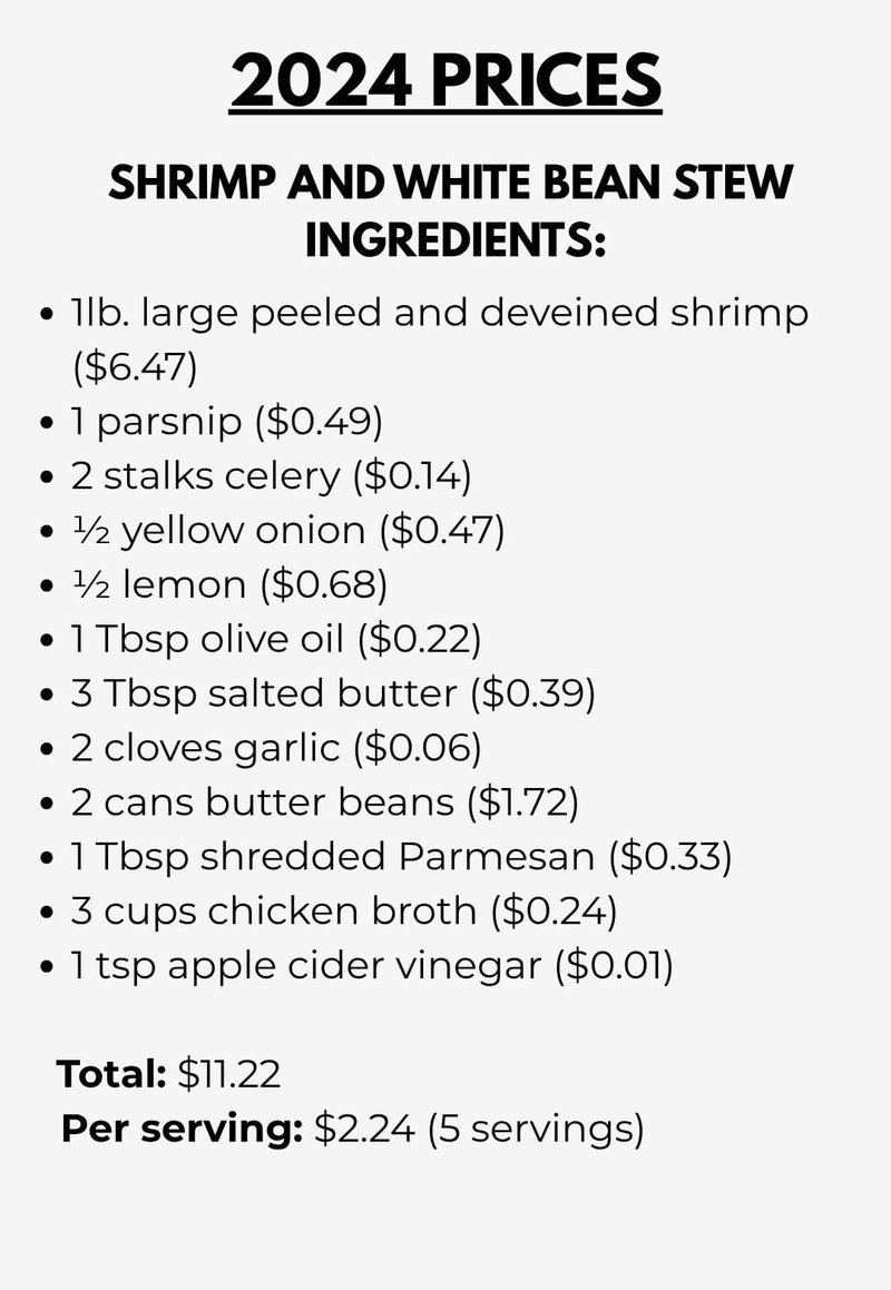 2024 grocery price sheet for white bean stew recipe