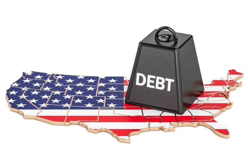 US map graphic showing weight of national debt
